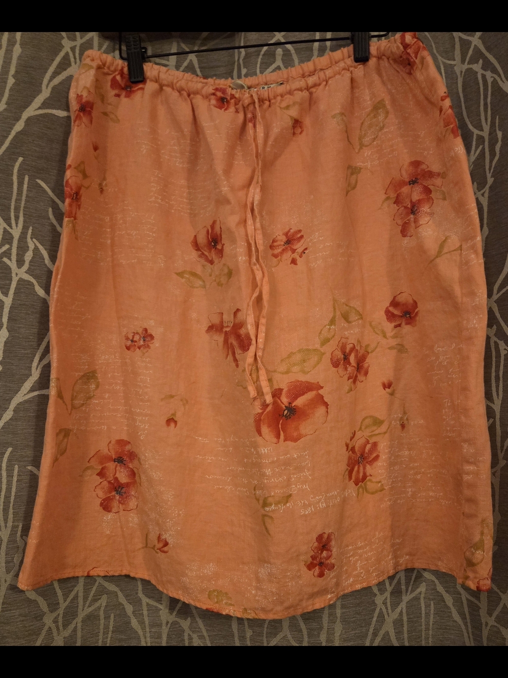 Women's Pink Floral Linen Drawstring A-Line Skirt. Size L Petite